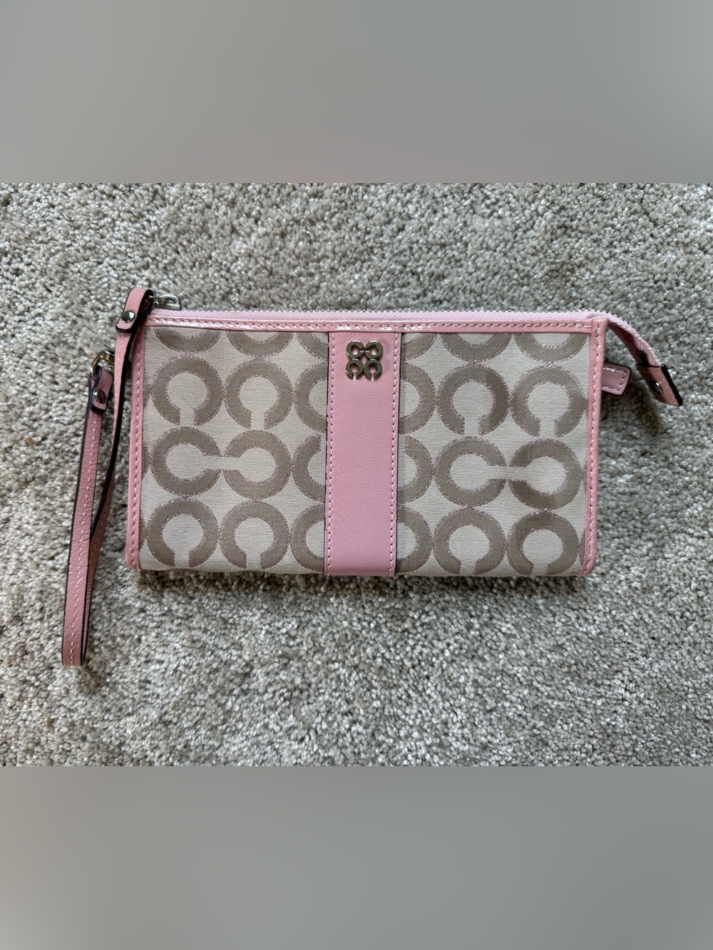 Coach Julia Legacy Wristlet Signature Pink Patent Leather Wallet